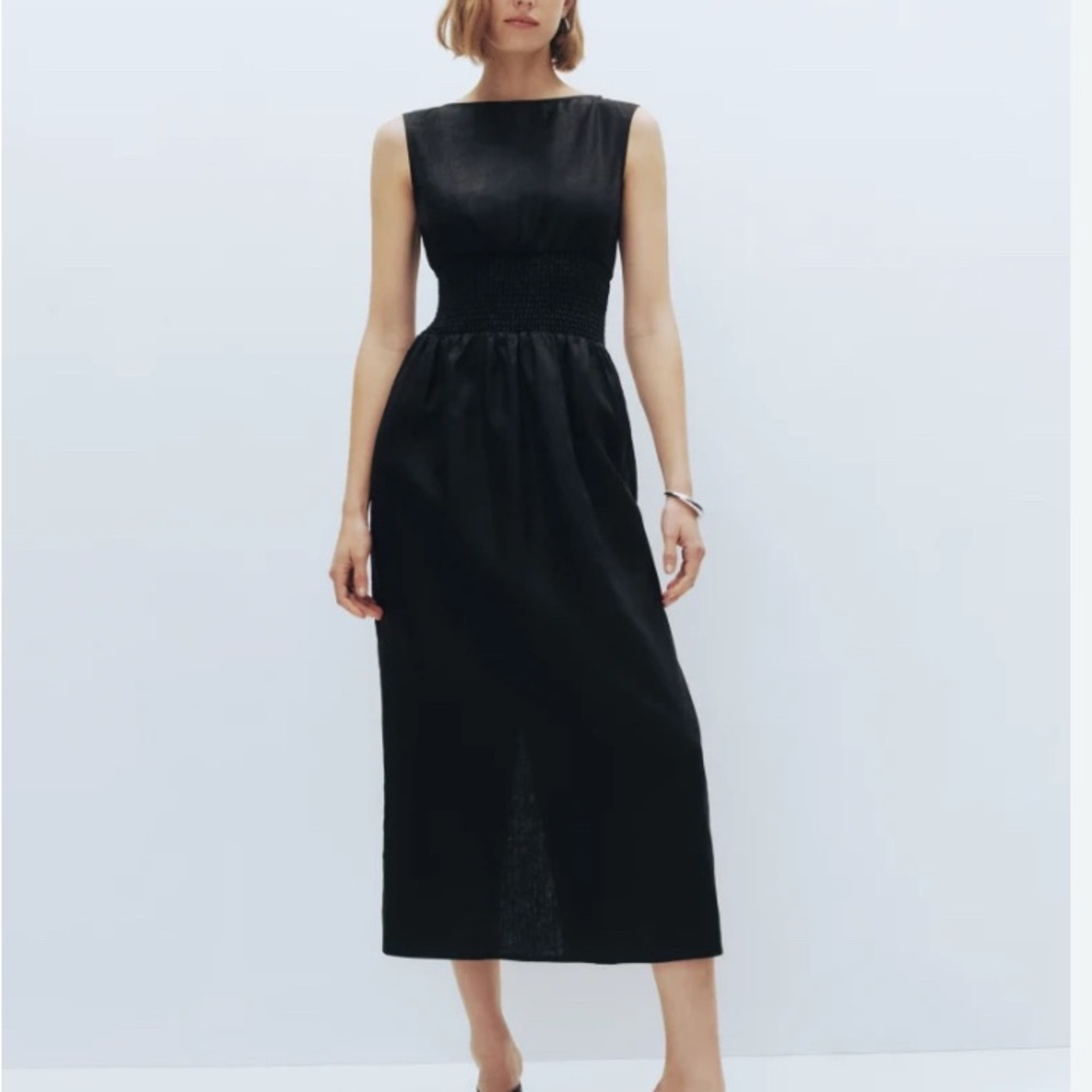 Reformation David Black Linen Midi Dress